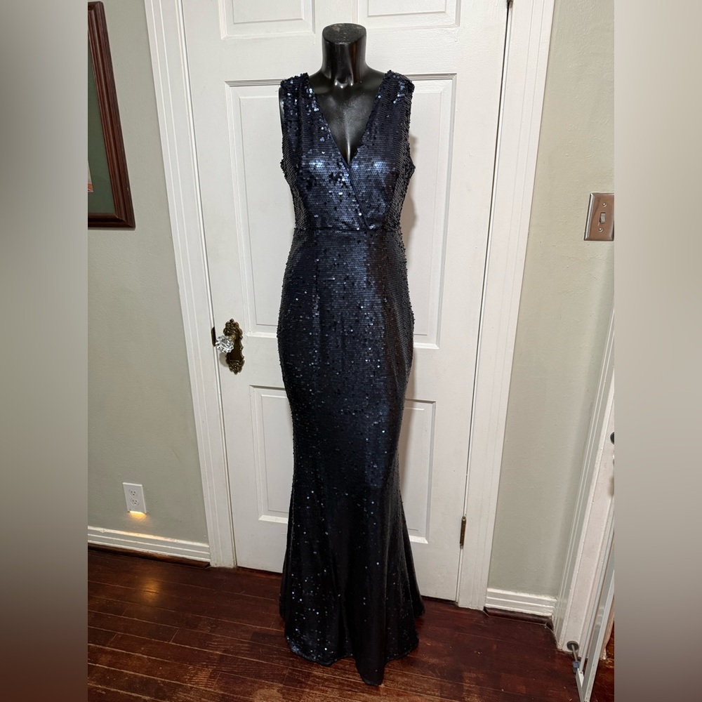 Womens Navy Blue Sequin Formal Prom Homecoming Pageant Bridal Party Medium